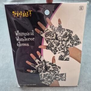 Whimsical Wanderer Fingerless Alice Clock Print Gloves Spirit Halloween